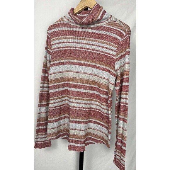 Sonoma Sweater Long Sleeve Turtleneck Pullover Stretch Stripe Red Tagless Medium - Picture 1 of 3